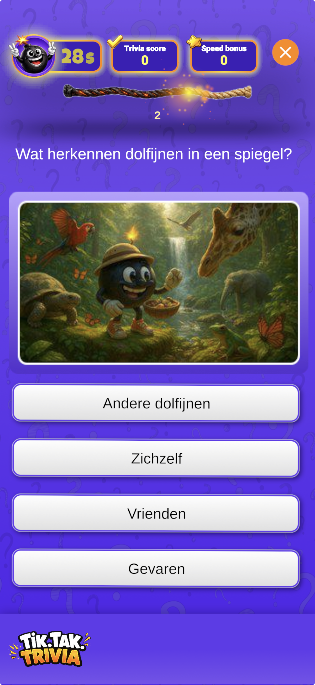 Quizvraag met dolfijnen in TikTakTrivia