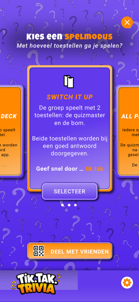 TikTakTrivia uitdaging kiezen scherm