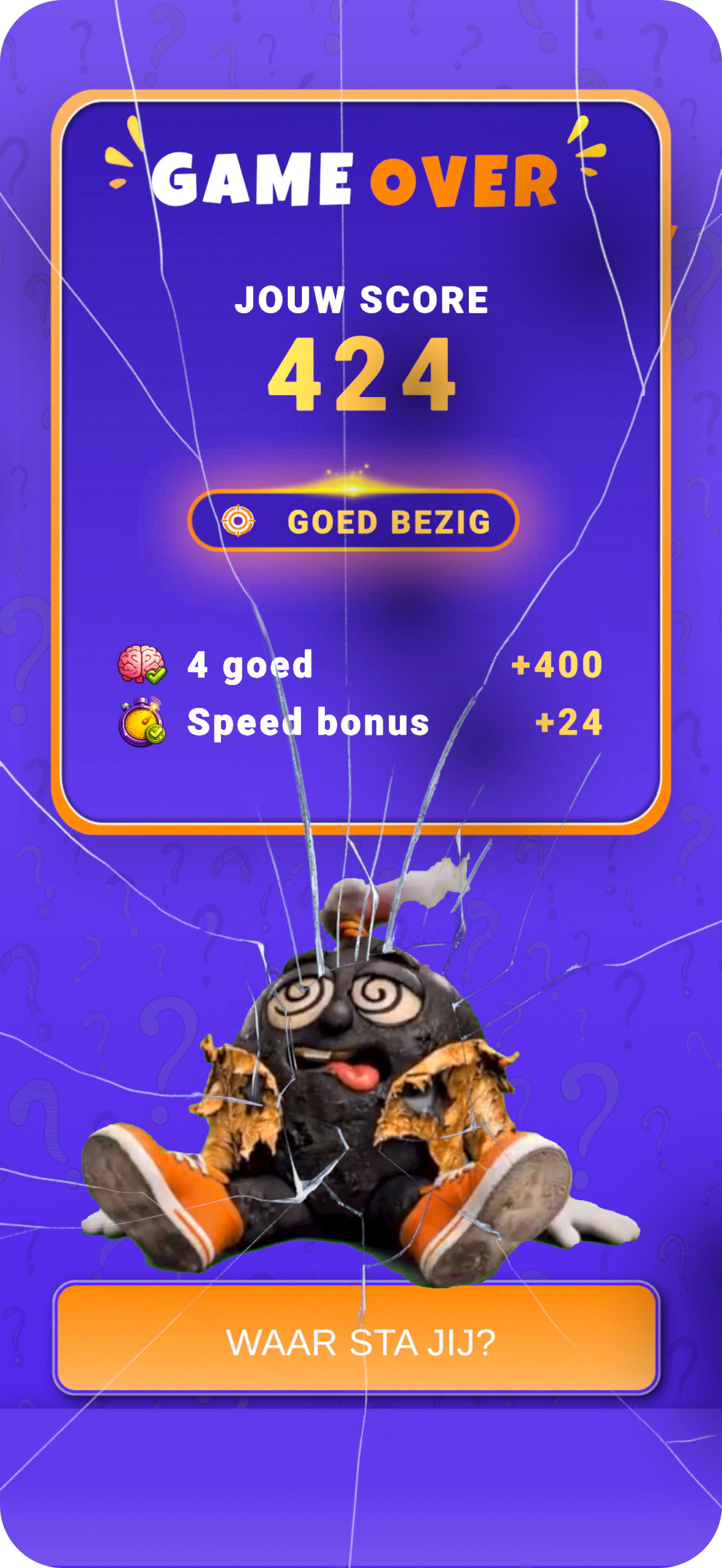 TikTakTrivia game over score in de app